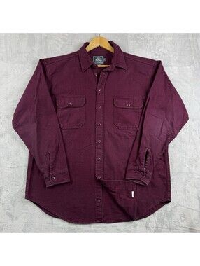 Vintage Woolrich Men XL Burgundy Heavy Cotton Button Shirt Made in USA Workwear